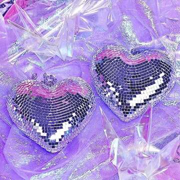 Disco Ball 2 Pack Heart Disco Balls Silver Stage Mirror Balls Hanging Disco Decor for Party,Room,Wedding,Garden,Retro Reflective Disco Ball Handmade Gifts(6.3inch)
