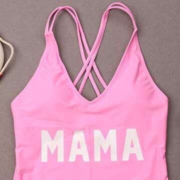 Mother Girl Swimwear Mommy and Me Matching One Piece Beach Wear Family Letters Print Cross Back Sporty Monokini