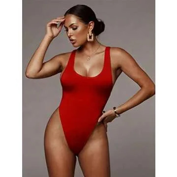 LAGSHIAN Women Sexy Sleeveless Tank Tops Square Neck Bodysuit Jumpsuit Summer Tops Red