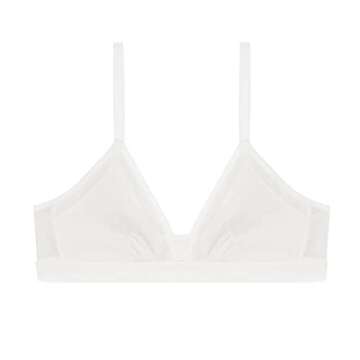 BLAKE & CO. Mesh Inset Bralette – Unlined Bra with Adjustable Straps, Nylon Spandex Wireless Bra, Mesh Bralette - White Bra, Eggnog Ivory, Small