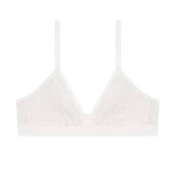 BLAKE & CO. Mesh Inset Bralette – Unlined Bra with Adjustable Straps, Nylon Spandex Wireless Bra, Mesh Bralette - White Bra, Eggnog Ivory, Small