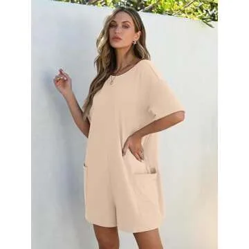 ANRABESS Women Summer Oversized T-Shirt Tee Romper Casual Baggy Short Sleeve Overall Athletic Workout Jumpsuit Trendy Outfits Apricot Small