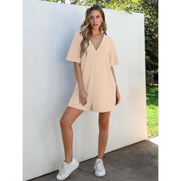 ANRABESS Women Summer Oversized T-Shirt Tee Romper Casual Baggy Short Sleeve Overall Athletic Workout Jumpsuit Trendy Outfits Apricot Small