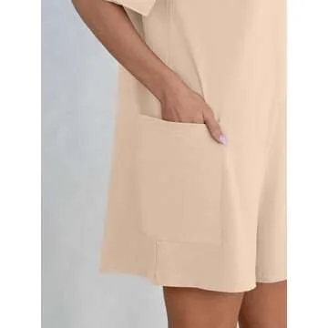 ANRABESS Women Summer Oversized T-Shirt Tee Romper Casual Baggy Short Sleeve Overall Athletic Workout Jumpsuit Trendy Outfits Apricot Small