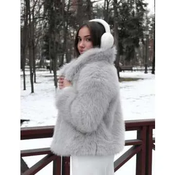 Flygo Women's Faux Fur Coat Fluffy Faux Fur Jacket Long Sleeve Lapel Furry Winter Jackets Shaggy Parka Short Coat(LightGrey-XL)