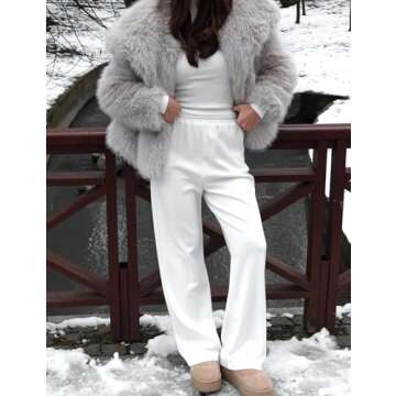 Flygo Women's Faux Fur Coat Fluffy Faux Fur Jacket Long Sleeve Lapel Furry Winter Jackets Shaggy Parka Short Coat(LightGrey-XL)