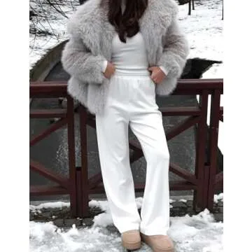 Flygo Women's Faux Fur Coat Fluffy Faux Fur Jacket Long Sleeve Lapel Furry Winter Jackets Shaggy Parka Short Coat(LightGrey-XL)