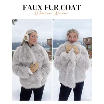 Flygo Women's Faux Fur Coat Fluffy Faux Fur Jacket Long Sleeve Lapel Furry Winter Jackets Shaggy Parka Short Coat(LightGrey-XL)