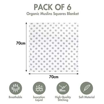 GLLQUEN BABY Receiving Blanket Boy Cotton Muslin Swaddle Blankets Girl Newborn Squares Breathable & Soft Thin Baby Blankets Cloths Double Absorbent Infant Swaddling Wrap - 6 Pack (Star)