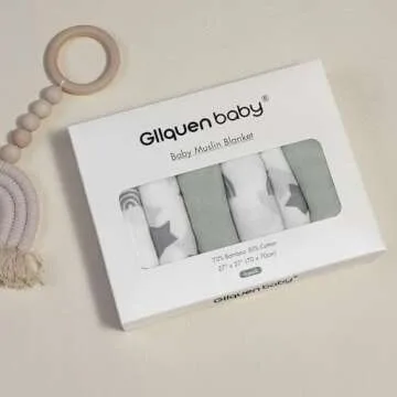 GLLQUEN BABY Receiving Blanket Boy Cotton Muslin Swaddle Blankets Girl Newborn Squares Breathable & Soft Thin Baby Blankets Cloths Double Absorbent Infant Swaddling Wrap - 6 Pack (Star)
