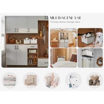 LoforHoney Home Collapsible Closet Storage Bins with Metal Frames, Fabric Storage Baskets for Clothing, Shelf Baskets for Organizing, Large, Beige & Brown, 2-Pack