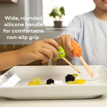 Dabbldoo 3 Pack Kids Food Picks (Chameleon, Frog, Snake) Toddlers + Preschoolers Utensils - Picky Eating - BPA Free - Dishwasher Safe - Self Feeding - Feeding Therapy - 18 Months+