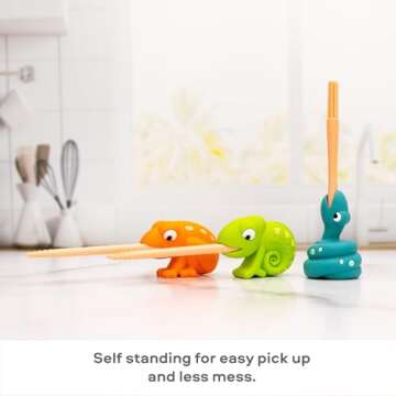 Dabbldoo 3 Pack Kids Food Picks (Chameleon, Frog, Snake) Toddlers + Preschoolers Utensils - Picky Eating - BPA Free - Dishwasher Safe - Self Feeding - Feeding Therapy - 18 Months+