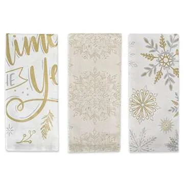 DII Decorative Metallic Holiday Kitchen Towel Set