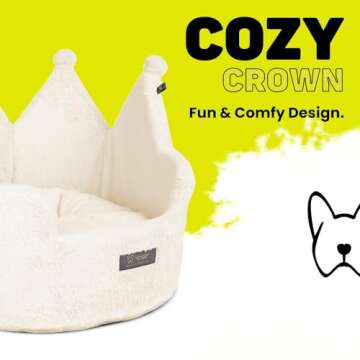 NANDOG Crown Pet Bed in Royal Ivory - Ultra Soft Micro Plush Fabric - Fun & Regal Design - Comfortable & Durable - Ideal for Cats & Small/Medium Dogs