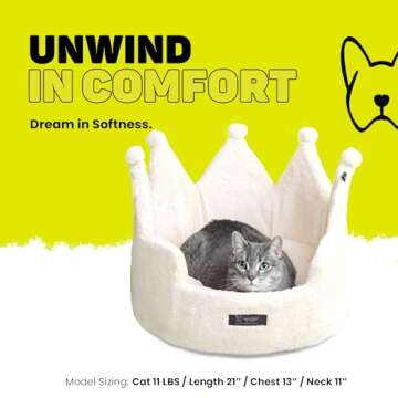 NANDOG Crown Pet Bed in Royal Ivory - Ultra Soft Micro Plush Fabric - Fun & Regal Design - Comfortable & Durable - Ideal for Cats & Small/Medium Dogs