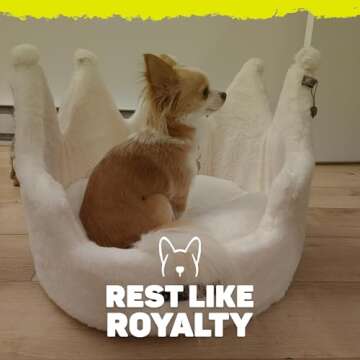 NANDOG Crown Pet Bed in Royal Ivory - Ultra Soft Micro Plush Fabric - Fun & Regal Design - Comfortable & Durable - Ideal for Cats & Small/Medium Dogs