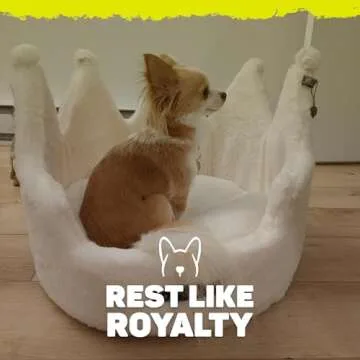 NANDOG Crown Pet Bed in Royal Ivory - Ultra Soft Micro Plush Fabric - Fun & Regal Design - Comfortable & Durable - Ideal for Cats & Small/Medium Dogs