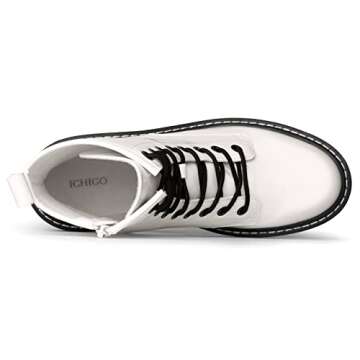 ICHIGO Women’s Fashion Ankle Booties Causal 8-Eye Side Zipper Lace-up Combat Boots(White 7.5)