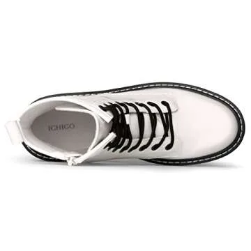 ICHIGO Women’s Fashion Ankle Booties Causal 8-Eye Side Zipper Lace-up Combat Boots(White 7.5)