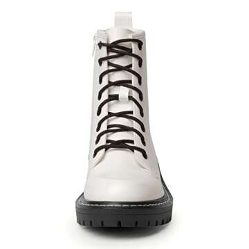 ICHIGO Women’s Fashion Ankle Booties Causal 8-Eye Side Zipper Lace-up Combat Boots(White 7.5)