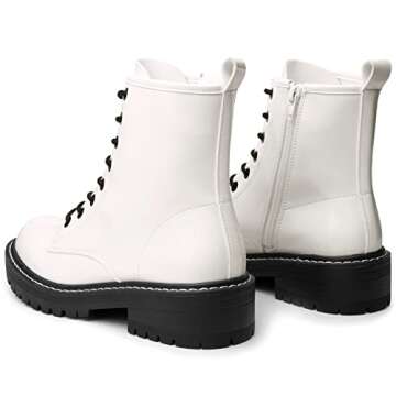 ICHIGO Women’s Fashion Ankle Booties Causal 8-Eye Side Zipper Lace-up Combat Boots(White 7.5)