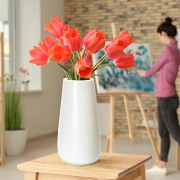 D'vine Dev 10 Inch Oval Ceramic White Flower Vase