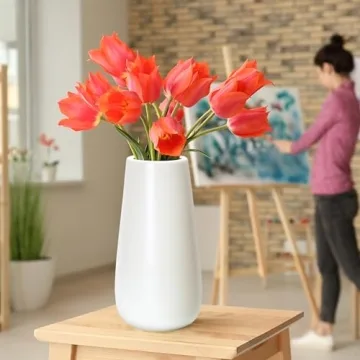 D'vine Dev 10 Inch Oval Ceramic White Flower Vase