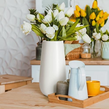 D'vine Dev 10 Inch Oval Ceramic White Flower Vase