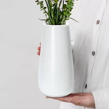 D'vine Dev 10 Inch Oval Ceramic White Flower Vase