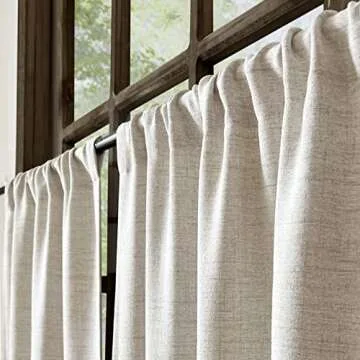 Faux Linen Kitchen Curtains 36 Inch Length Cafe Curtain Tiers for Living Room Bathroom Basement Windows Country Rustic Small Short Curtains, Set of 2, Natural