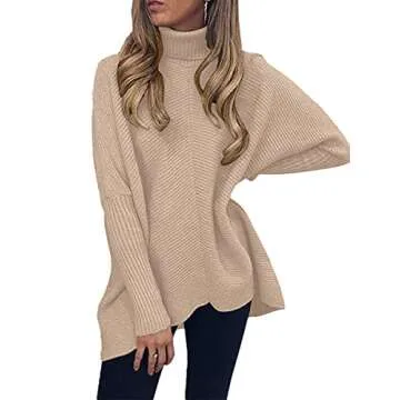 Cozy Oversized Turtleneck Batwing Sweater - ANRABESS