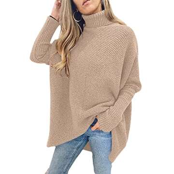 Cozy Oversized Turtleneck Batwing Sweater - ANRABESS