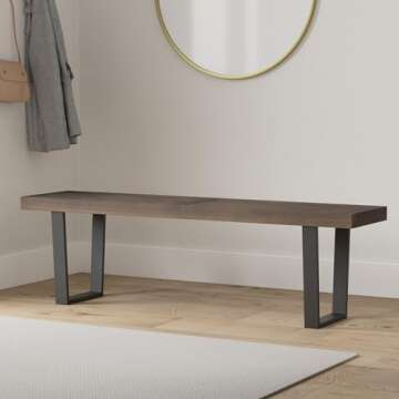 Great Deal Furniture GDFStudio Patio Dining Bench, Acacia Wood with Iron Legs, Modern, Contemporary,...
