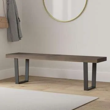 Great Deal Furniture GDFStudio Patio Dining Bench, Acacia Wood with Iron Legs, Modern, Contemporary,...