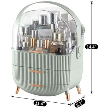 CANITORON Makeup Organizer,Skincare Organizer with 2 Drawers and Transparent Cover,Cosmetic Display Case for Vanity Organizer and Bathroom Countertop Storage.(Sage Green)