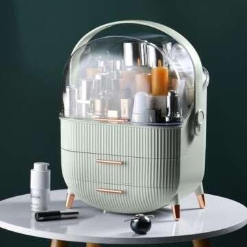 CANITORON Makeup Organizer,Skincare Organizer with 2 Drawers and Transparent Cover,Cosmetic Display Case for Vanity Organizer and Bathroom Countertop Storage.(Sage Green)