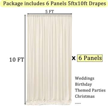 30ft x 10ft Wrinkle Free Ivory Backdrop Curtains for Parties, 6 Panels 5x10ft Polyester Photo Backdr...