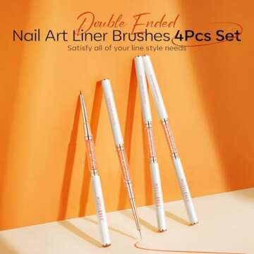 modelones Nail Art Brushes, Super Fine Liner Nail Brush Kit Sizes 7/11/15/20mm for Gel Polish Thin L...
