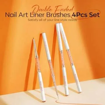 modelones Nail Art Brushes, Super Fine Liner Nail Brush Kit Sizes 7/11/15/20mm for Gel Polish Thin L...