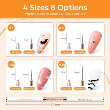 modelones Nail Art Brushes, Super Fine Liner Nail Brush Kit Sizes 7/11/15/20mm for Gel Polish Thin Lines, Precise Details, Fine Drawing Painting Design Acrylic Rhinestone Handle Salon & DIY Use