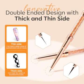 modelones Nail Art Brushes, Super Fine Liner Nail Brush Kit Sizes 7/11/15/20mm for Gel Polish Thin Lines, Precise Details, Fine Drawing Painting Design Acrylic Rhinestone Handle Salon & DIY Use