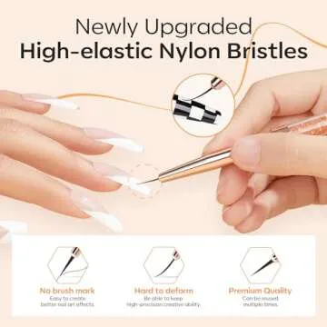 modelones Nail Art Brushes, Super Fine Liner Nail Brush Kit Sizes 7/11/15/20mm for Gel Polish Thin Lines, Precise Details, Fine Drawing Painting Design Acrylic Rhinestone Handle Salon & DIY Use