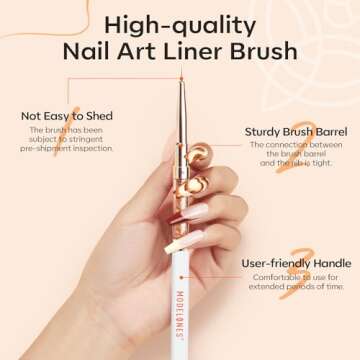 modelones Nail Art Brushes, Super Fine Liner Nail Brush Kit Sizes 7/11/15/20mm for Gel Polish Thin Lines, Precise Details, Fine Drawing Painting Design Acrylic Rhinestone Handle Salon & DIY Use