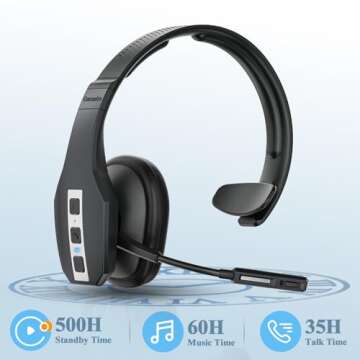 Conambo JBT600 Bluetooth Headset V5.1, Trucker Bluetooth Headset with Three Mic Noise Cancelling & Mute Button, Improved Comfort Wireless Headset 35Hrs Talktime for Cellphone Trucker Home Office