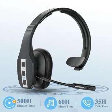 Conambo JBT600 Bluetooth Headset V5.1, Trucker Bluetooth Headset with Three Mic Noise Cancelling & Mute Button, Improved Comfort Wireless Headset 35Hrs Talktime for Cellphone Trucker Home Office