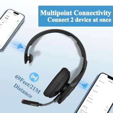Conambo JBT600 Bluetooth Headset V5.1, Trucker Bluetooth Headset with Three Mic Noise Cancelling & Mute Button, Improved Comfort Wireless Headset 35Hrs Talktime for Cellphone Trucker Home Office