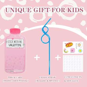 HERZOME Valentines Day Cards for Kids, 36 Pack Valentines Cards with Crazy Straws for Boys and Girls School Classroom Party Favors Toys Exchange Gifts