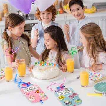 HERZOME Valentines Day Cards for Kids, 36 Pack Valentines Cards with Crazy Straws for Boys and Girls School Classroom Party Favors Toys Exchange Gifts