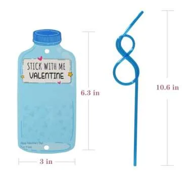 HERZOME Valentines Day Cards for Kids, 36 Pack Valentines Cards with Crazy Straws for Boys and Girls School Classroom Party Favors Toys Exchange Gifts